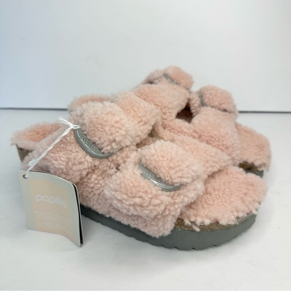 NWT Birkenstock Papillio Arizona Big Buckle Shearling fuzzy sandal pink 39/8 - Picture 10 of 16